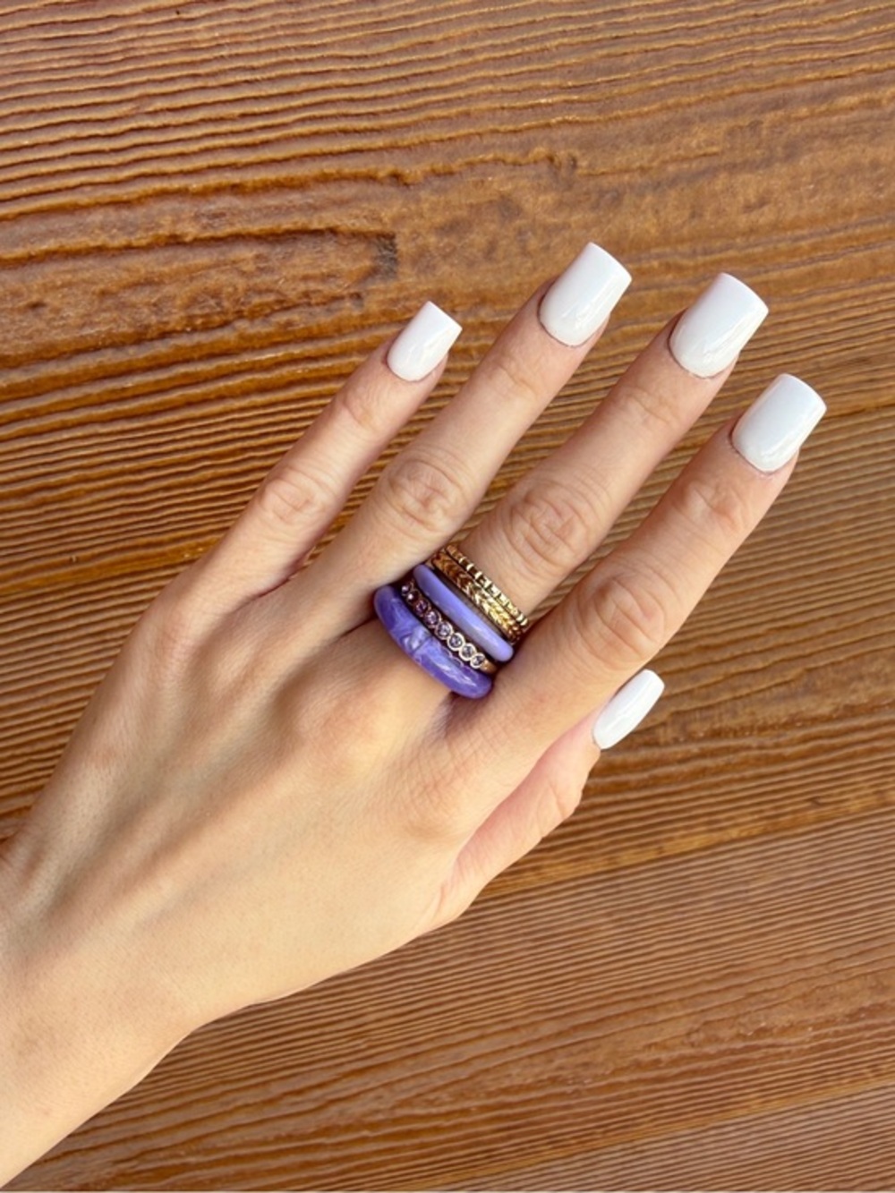 Purple & Gold-Tone Stacking Rings – Set of 5